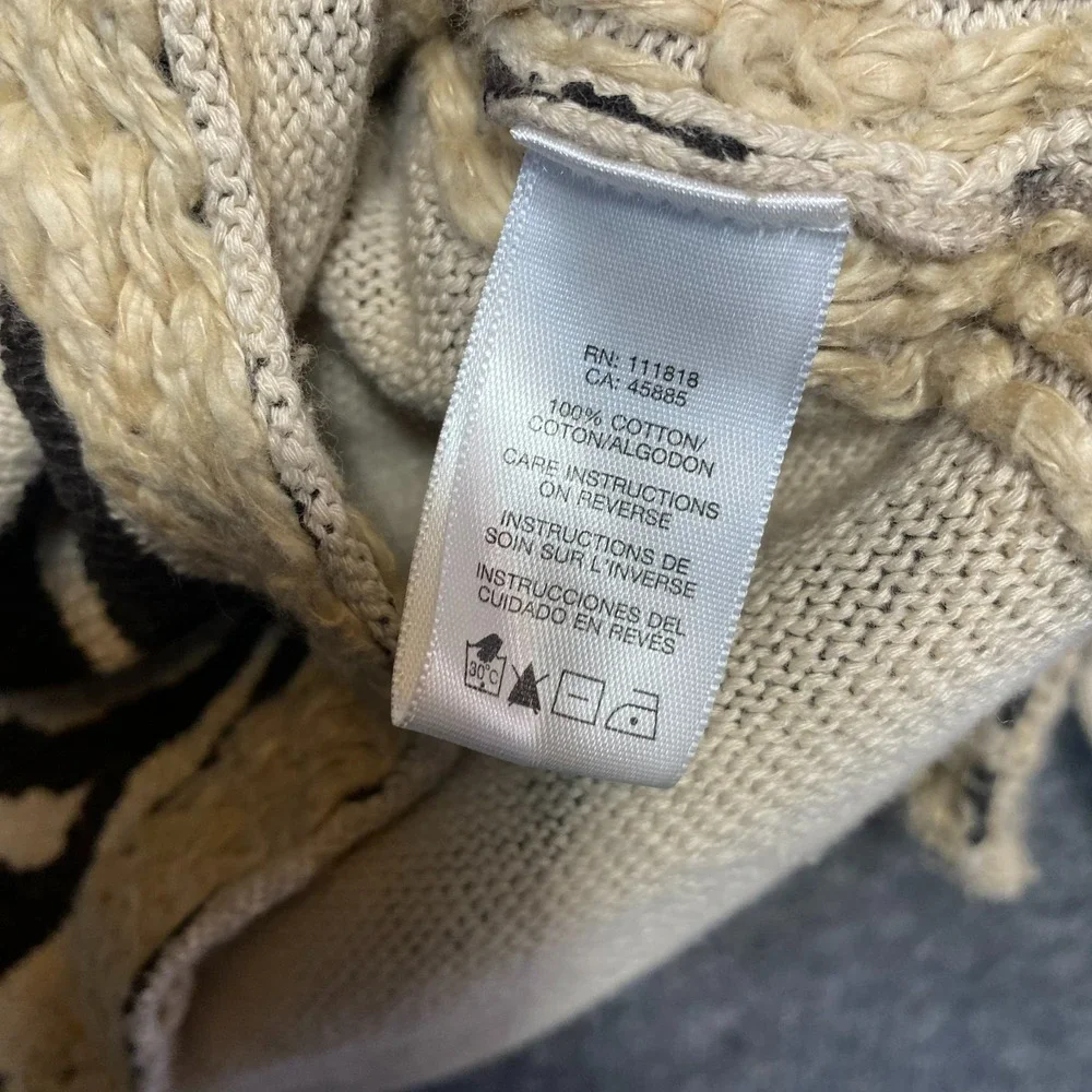 Michael Kors Zebra Animal Print Tunic Women Large Rope Detail Knit Cotton Top